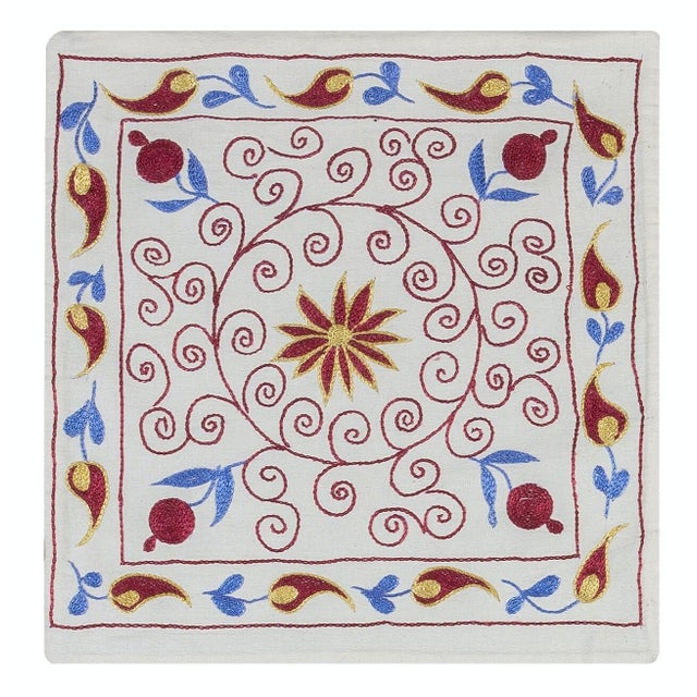 Decorative Silk Embroidery Lace Pillow Cover, Handmade Suzani Pillow. 17"x18" For Sale