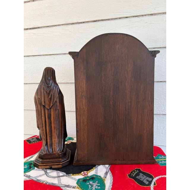 Antique French Carved Oak Statue Niche St. Thérèse Gothic Shrine C1930 For Sale - Image 18 of 18