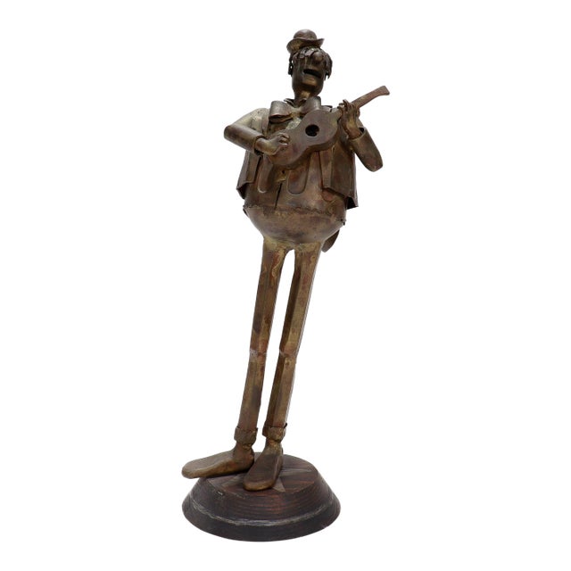 Vintage Leo Jensen Bronze Guitar Player Figural Sculpture For Sale