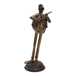 Vintage Leo Jensen Bronze Guitar Player Figural Sculpture