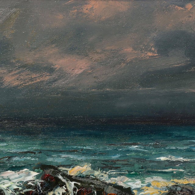 Early 21st Century Coast Storm by Sparky LeBold | Oil on canvas depicting turbulent waves crashing on rocky shore. For Sale - Image 5 of 5