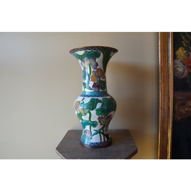 Vintage Porcelain Flower Tall Vase For Sale - Image 10 of 13