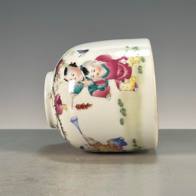 Vintage Famille Rose Porcelain Water Coupe – Boys & Pomegranate Motif, Guangxu Mark For Sale - Image 9 of 9