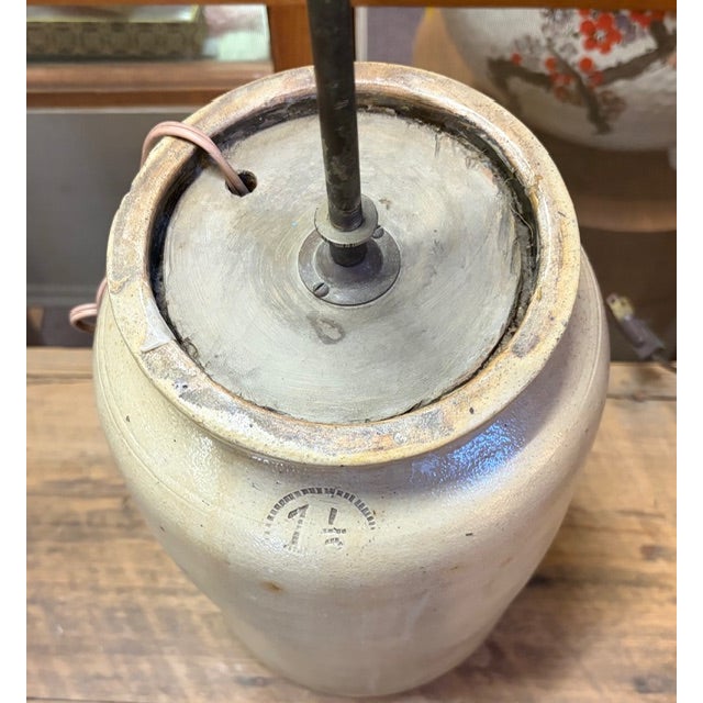 Ceramic Poor of Antique American Salt Glaze Lamps Converted Into Lamps in the Mid Century For Sale - Image 7 of 9