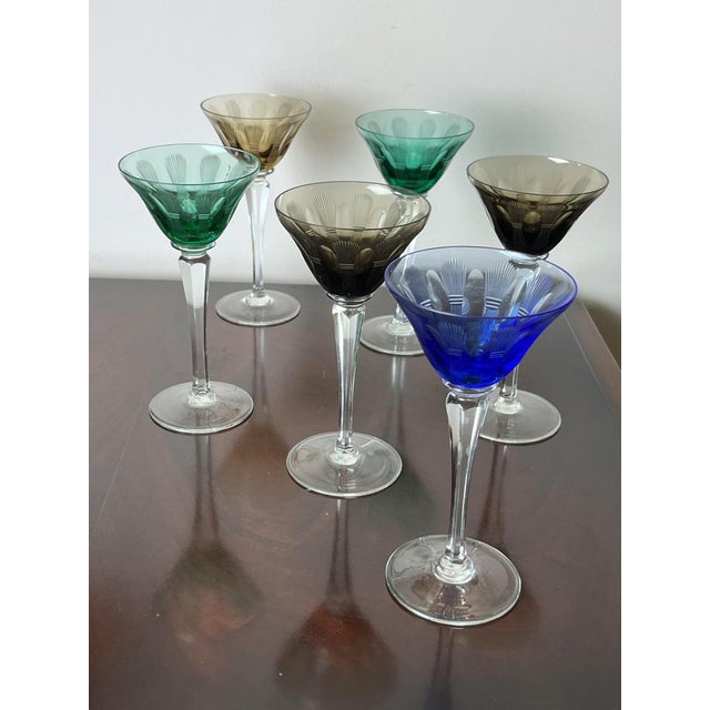 Glass Vintage Italian Crystal Glasses, 1950s, Set of 6 For Sale - Image 7 of 14