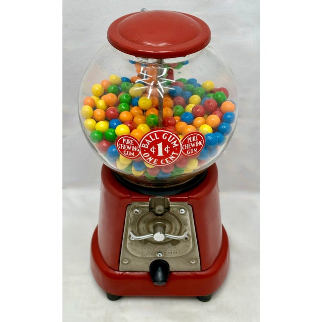 This Really is a Great Looking Authentic Antique American Penny Mechanical Gumball Machine - Dispenser. The Front is...