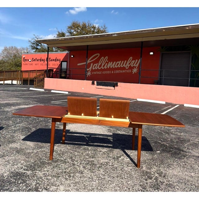 Brown Mid Century Danish Teak Dining Set W/ 2 Butterfly Leaves & 8 Chairs For Sale - Image 8 of 15