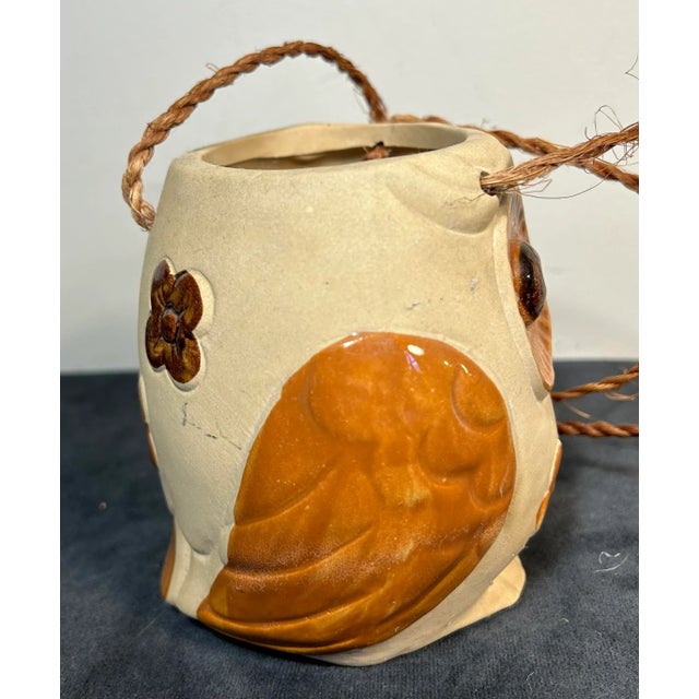 Vintage 1970’s Stoneware Pottery Figural Owl Hanging Planter For Sale - Image 4 of 8