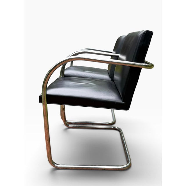 Set of 4 Mies Van Der Rohe Brno Tubular Chairs for Knoll — Chrome & Leather For Sale - Image 9 of 13