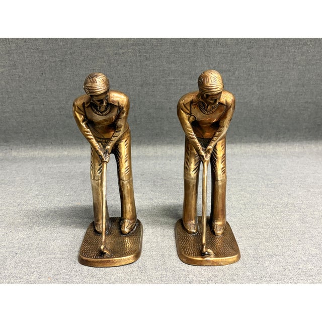 Mid-Century Modern Vintage Brass Golf Player Bookends - A Pair For Sale - Image 3 of 9