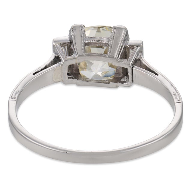 1920s Art Deco Gia 2.19 Carat Diamond Platinum Engagement Ring, Size 7 For Sale In Los Angeles - Image 6 of 6