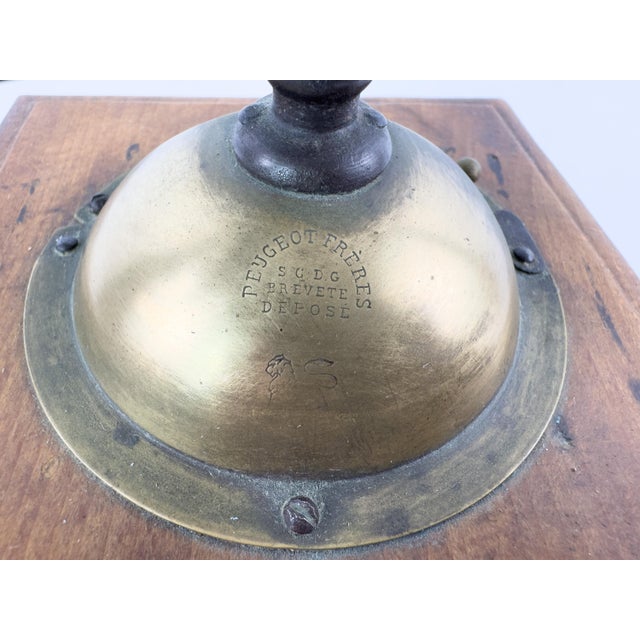 Antique French Peugeot Frères Wooden Coffee Grinder With Brass Hopper – Early 20th Century For Sale - Image 6 of 12