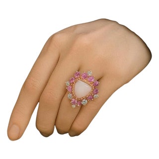 Late 20th Century Bochic "Orient" Vintage Diamond, Tanzanite & Sapphire Ring Set 18K Gold & Silver, Size 12 For Sale