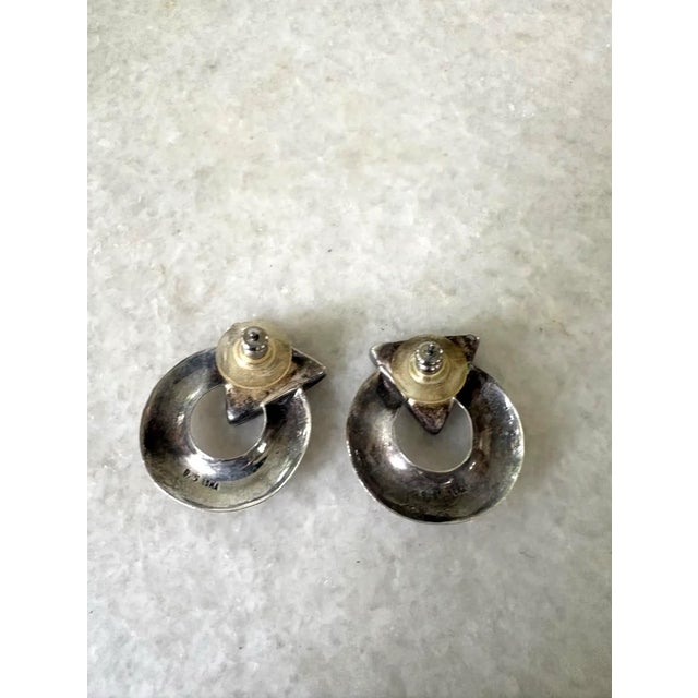 Vintage Sterling Silver and Onyx Earrings, Pair For Sale - Image 4 of 4