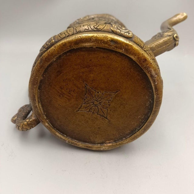 Vintage Embossed Brass Ewer With Dragon Handle & Mythical Motifs For Sale In Los Angeles - Image 6 of 9