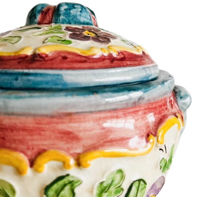 Mid-Century Modern Mid-Century Hand-Painted Majolica Lidded Bonbonnière from Rigo, 1950s For Sale - Image 3 of 9