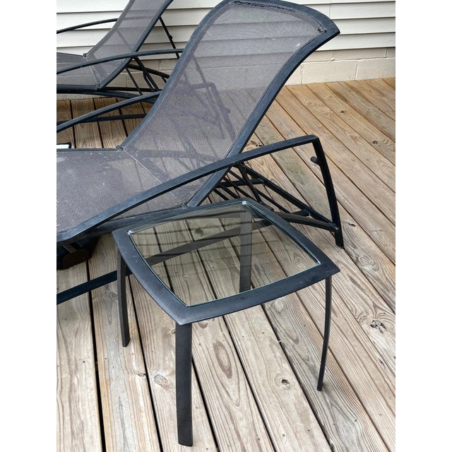 1990s Brown Jordan End Table Heavy Aluminum Glass Apron Attributed For Sale - Image 9 of 9