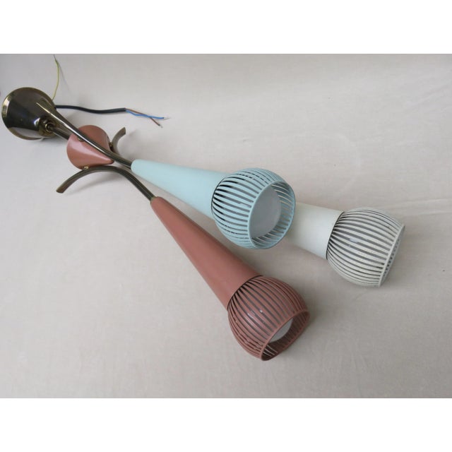 1950s Mint Green & Beige Brass Ceiling Lamp, 1950s For Sale - Image 5 of 18