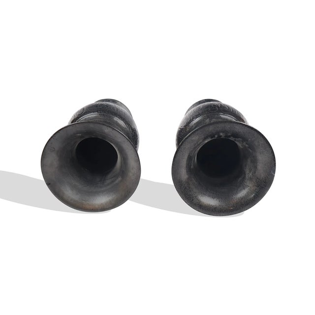 Ceramic Late 20th Century Chinese Black Glazed Porcelain Dragon Vases – A Pair For Sale - Image 7 of 12