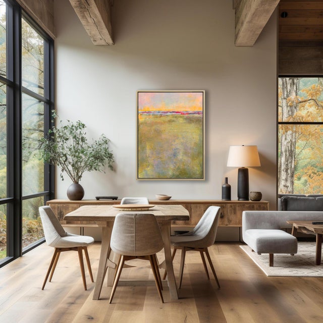 Not Yet Made - Made To Order Golden Moment - Colorful Abstract Pasture at Sunrise Giclee on Canvas - 24x32 Vertical, Framed For Sale - Image 5 of 6