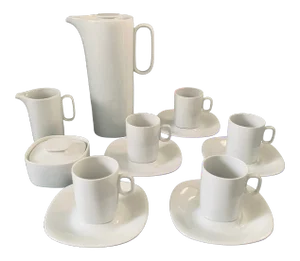 1970s MCM Gerald Gulotta for Langenthal Switzerland Espresso Coffee Service Block in Transition White Porcelain - Set of 13 Pieces