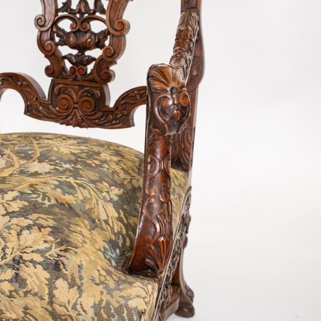 Pair of Large Late 19th C. French Régence (Louis Xiv/Xv) Revival Hand-Carved Solid Walnut Fauteuil Armchairs/Thrones For Sale - Image 13 of 18