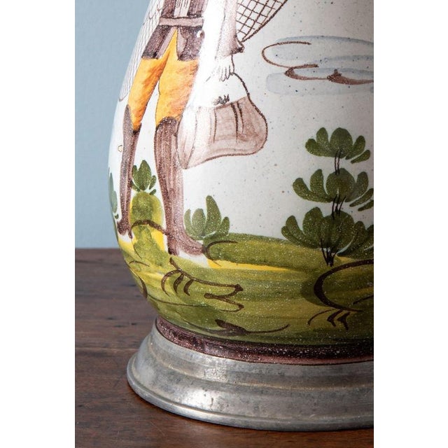 Green Pewter-Mounted Fisherman Birnkrug from Bayreuth Faience, 19th Century For Sale - Image 8 of 10