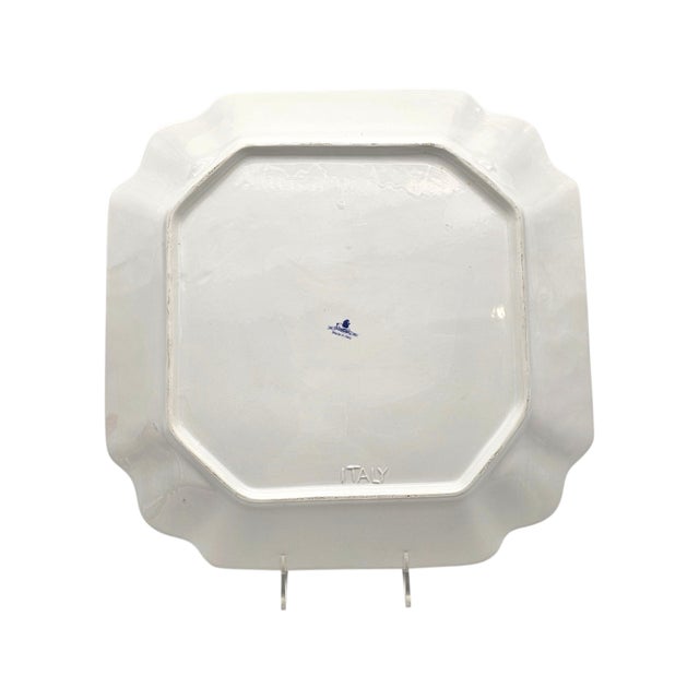 Italian Lemon Ceramic Serving Tray With Blue Lattice Rim 15" For Sale - Image 9 of 14