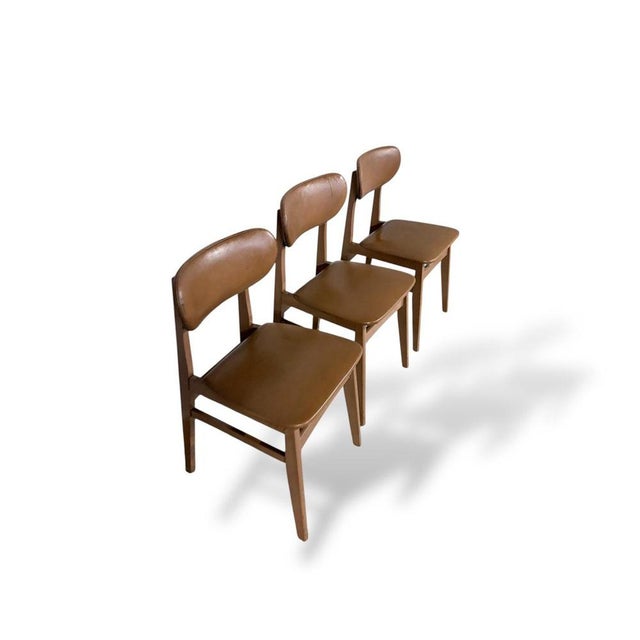 Dining Chairs in Teak and Vinyl, Set of 3 For Sale - Image 6 of 9