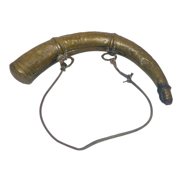 Rare Fine Antique 19th Century Brass Steel Moroccan Powder Horn Shot Flask C1850 For Sale