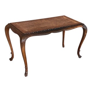 Vintage Burl Walnut Queen Anne Style Rectangular Coffee Table For Sale