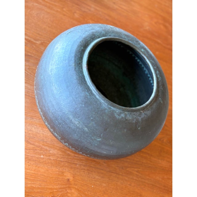 Copper Large Antique Copper Orb Jardiniere For Sale - Image 8 of 12