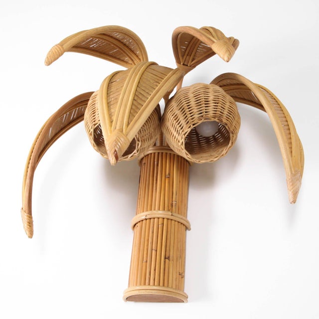 Palm Rattan Wall Sconces, Set of 2 For Sale - Image 11 of 14