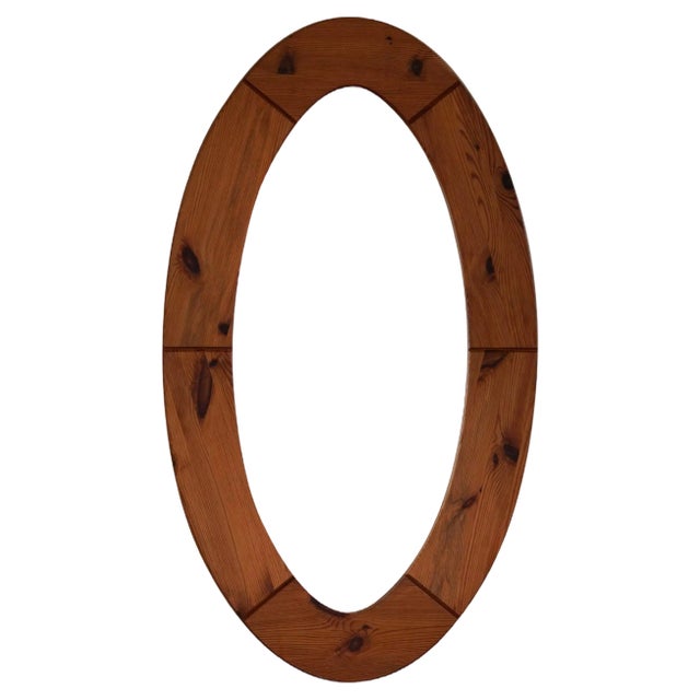Large Swedish Oval Wall Mirror in Pine from Glasmäster Markaryd, 1960s For Sale