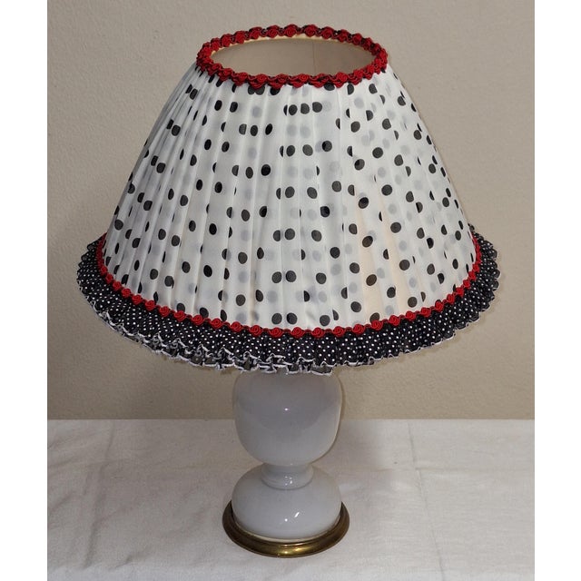 Vintage Table Lamp with Brass-Framed Glass Base and Fabric Shade from Lamplove, 1970s For Sale - Image 3 of 10