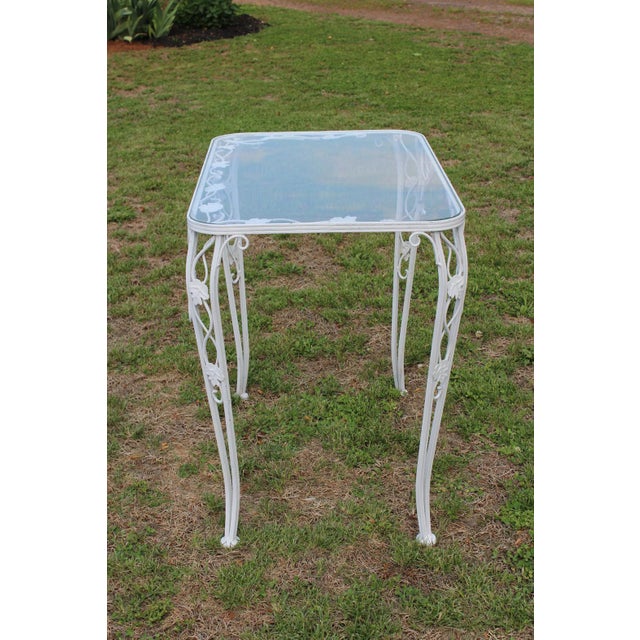 Wrought Iron Patio Set—Four Armchairs and a Table With a Glass Top For Sale - Image 16 of 18