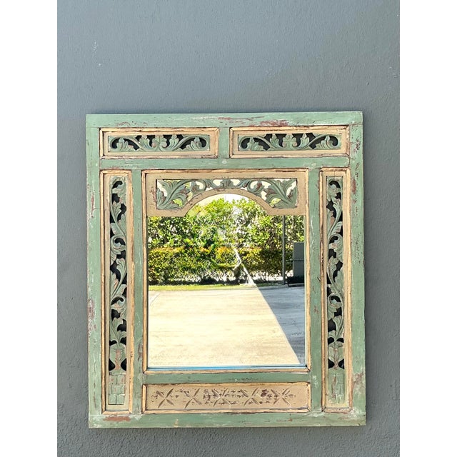 Late 20th Century Vintage Distressed Carved Wood Mirror For Sale - Image 5 of 12