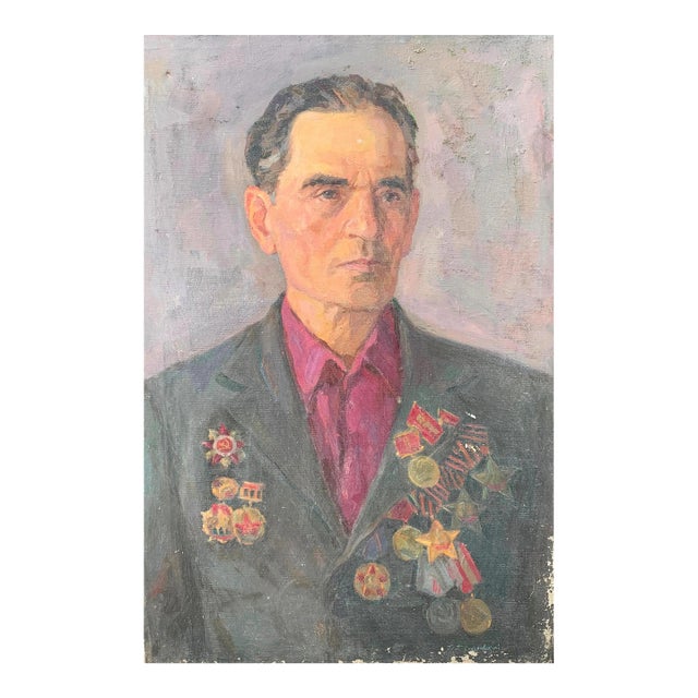 1980s Oil Portrait Painting, Ukrainian Artist, Artist Sokolovsky 1983 78-52 For Sale