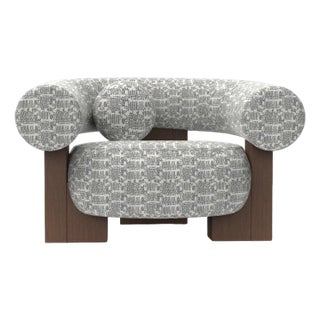 Cassette Armchair in Kolymbetra Blue Fabric and Walnut by Alter Ego for Collector For Sale