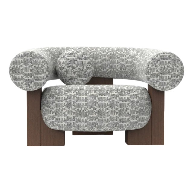 Cassette Armchair in Kolymbetra Blue Fabric and Walnut by Alter Ego for Collector For Sale