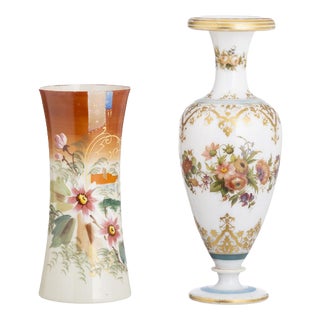 Crystal and Opaline Glass Jugs, 19th Century, Set of 2 For Sale