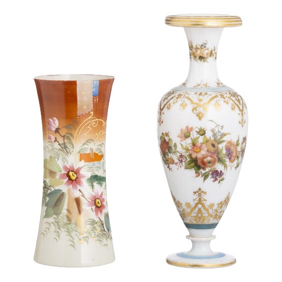 Crystal and Opaline Glass Jugs, 19th Century, Set of 2 For Sale