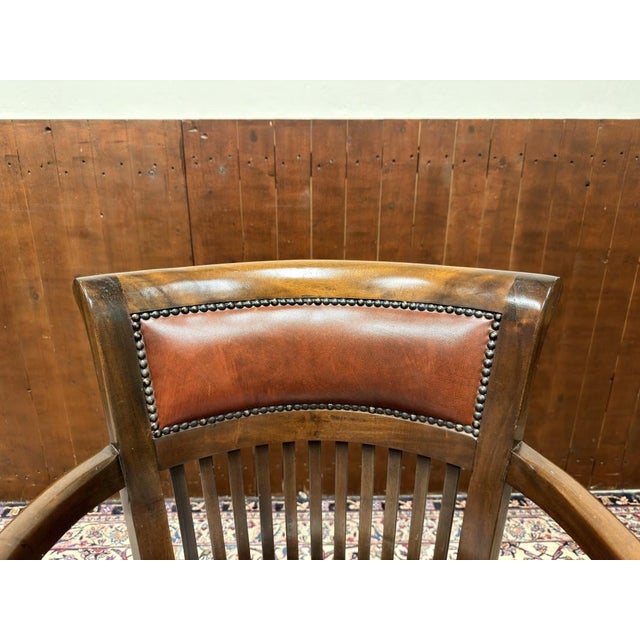English Desk Chair in Leather and Teak For Sale - Image 5 of 8