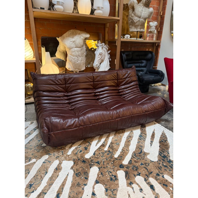 Modern Michel Ducaroy “Togo” Three-Seat Sofa in Deep Brown Leather for Ligne Roset For Sale - Image 3 of 10