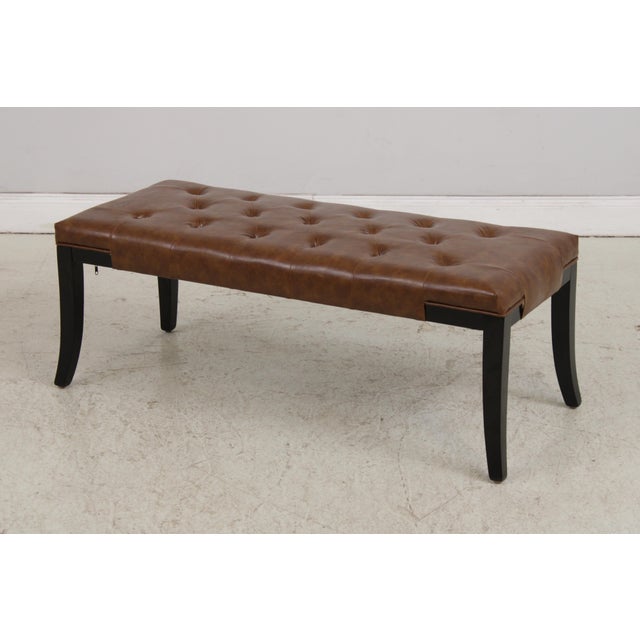 Item: 74095: SAFAVIEH Tufted Brown Leather Regency Window Bench Age: Approx: 20 Years Old Details: Ebonized Legs Quality...