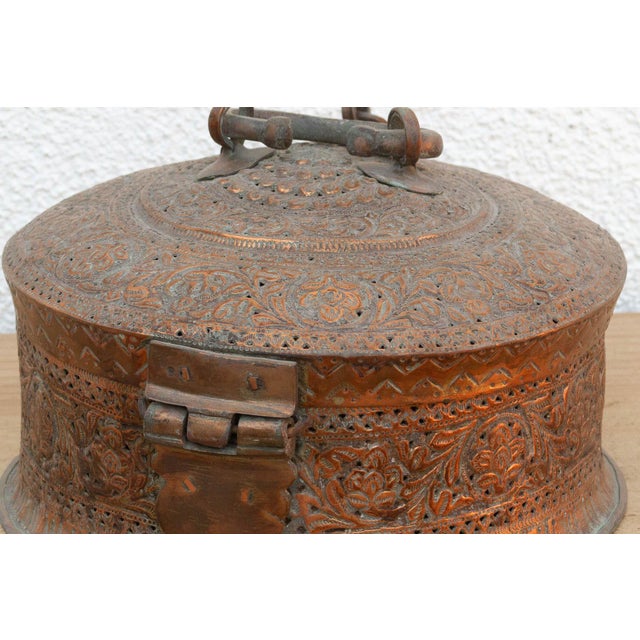 Antique Pierced Copper Indian Dowry Box For Sale - Image 9 of 11