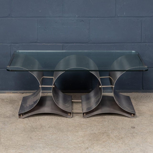 Vintage French Brushed Steel and Glass Coffee Table by François Monnet for Kappa, 1970s For Sale - Image 6 of 18