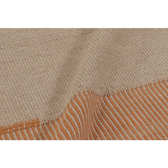 Textile Rug & Kilim's Contemporary Kilim, Beige with Orange Textural Stripes For Sale - Image 7 of 10