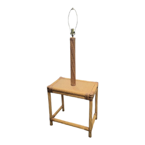 Vintage Mid-Century Modern Pencil Reed Natural Tall Side Table Floor Lamp