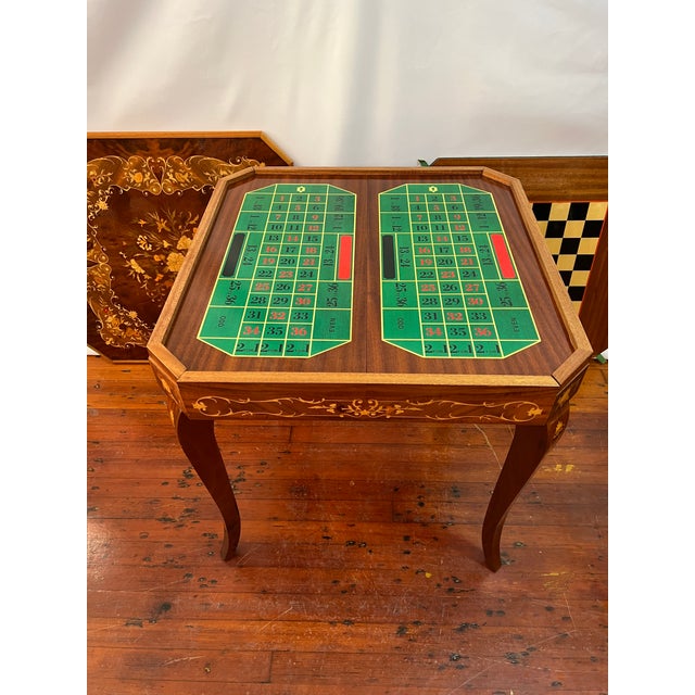 1960s Italian Inlaid Wood Multi Game Table With Roulette, Checkers/Chess, Backgammon For Sale - Image 11 of 13